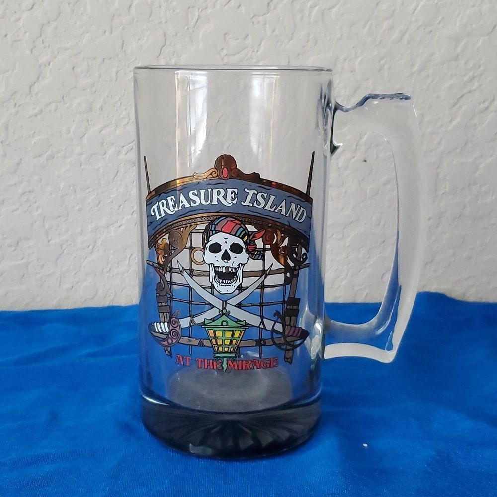Vintage Treasure Island at The Mirage Las Vegas Glass Beer Mug Pirate Skull